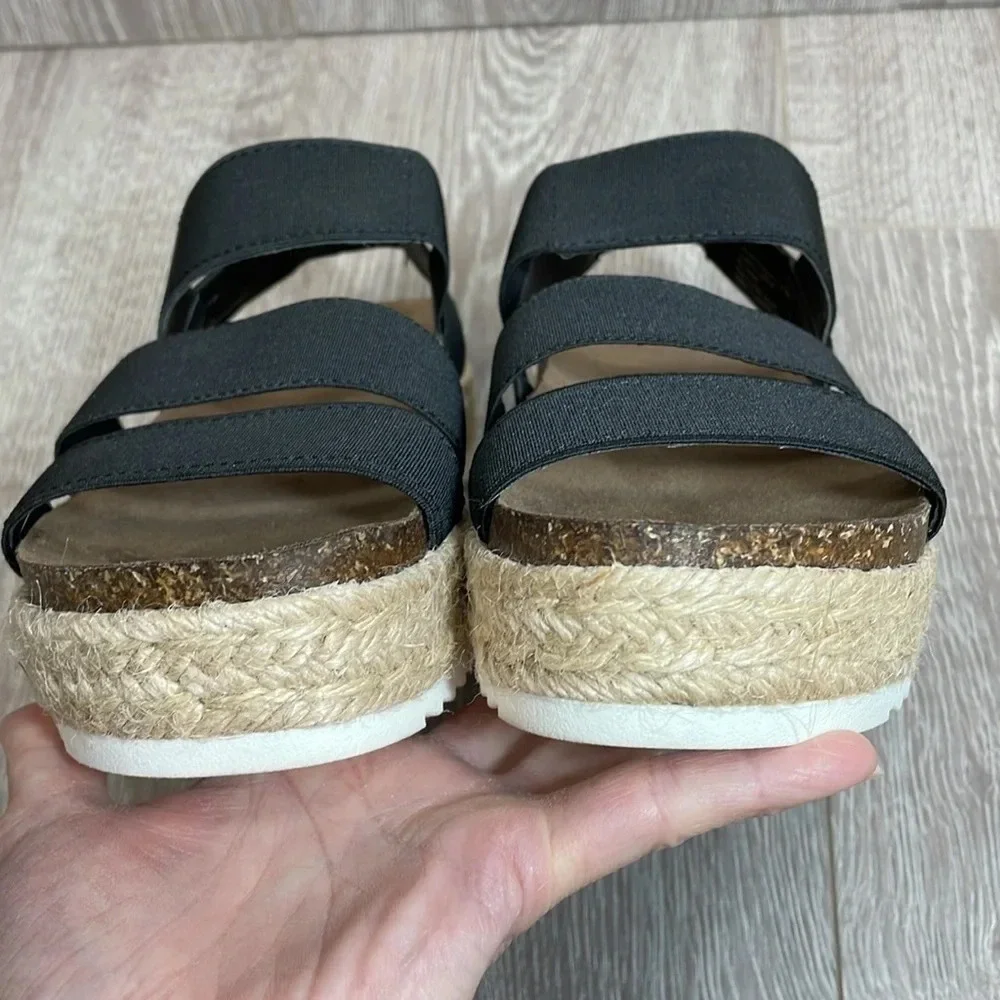 Madden Girl Crispp Espadrille Platform Sandal Black Strappy 6.5M